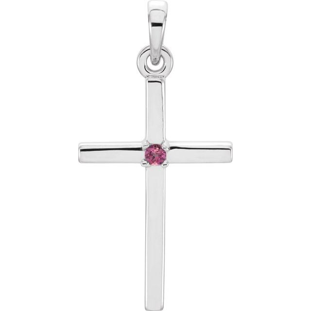 14K White Gold Natural Pink Tourmaline Cross Pendant