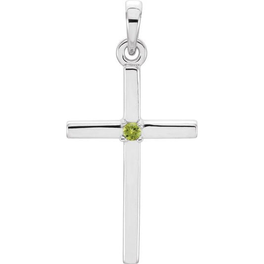 Platinum Natural Peridot Cross Pendant