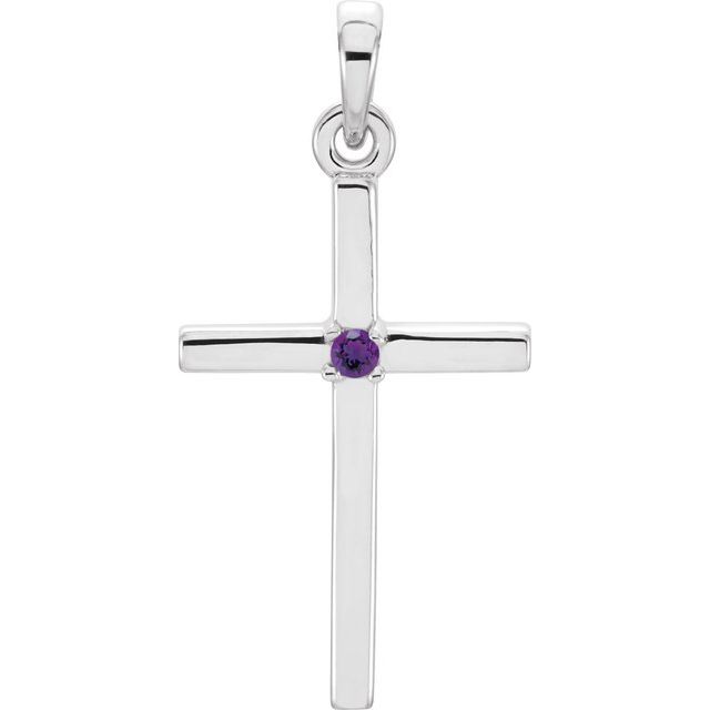 14K White Gold Natural Amethyst Cross Pendant