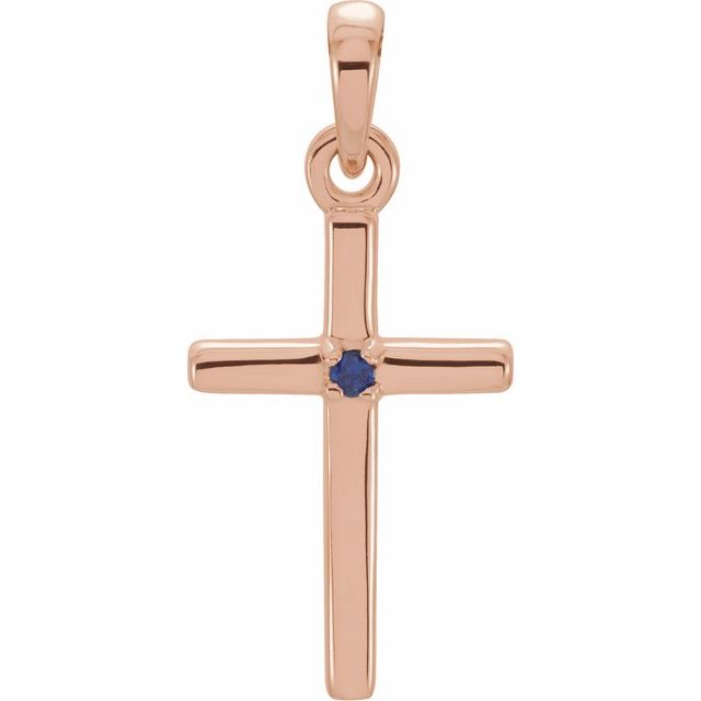 14K Rose Gold Natural Blue Sapphire Cross Pendant
