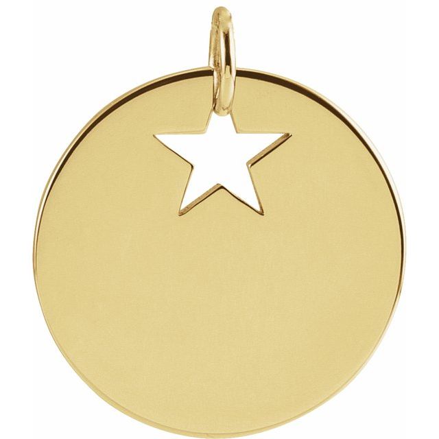 14K Yellow Gold Pierced Star 15 mm Disc Pendant
