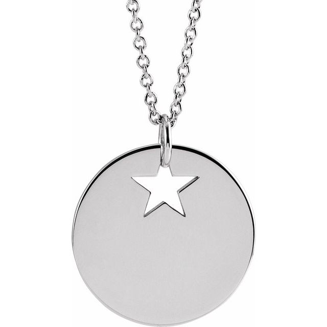 14K White Gold Pierced Star 15 mm Disc 16-18" Necklace