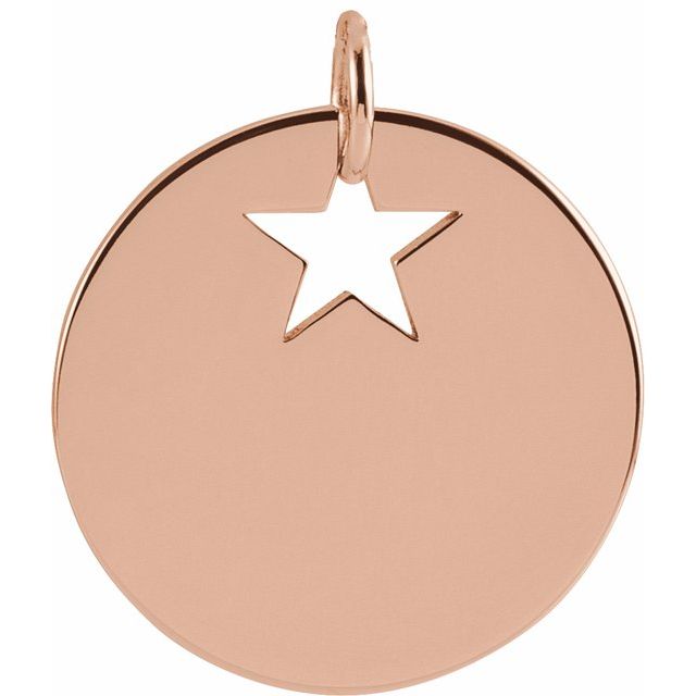14K Rose Gold Pierced Star 15 mm Disc Pendant