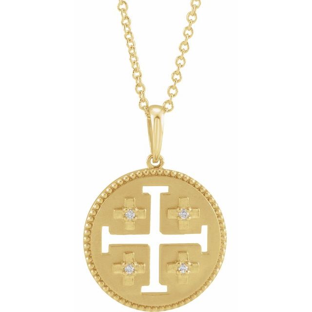14K Yellow Gold .025 CTW Natural Diamond Jerusalem Cross 16-18" Necklace