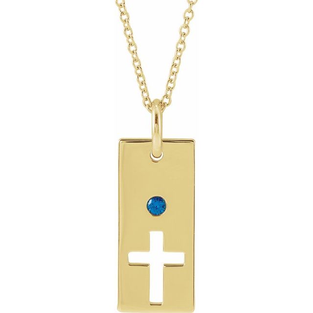 14K Yellow Gold Natural Blue Sapphire Cross Bar 16-18" Necklace