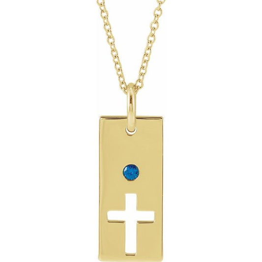 14K Yellow Gold Natural Blue Sapphire Cross Bar 16-18" Necklace