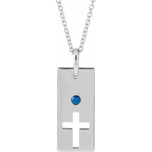 Sterling Silver Natural Blue Sapphire Cross Bar 16-18" Necklace