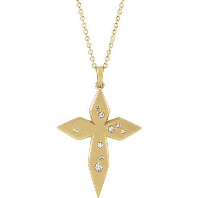 14K Yellow Gold .08 CTW Natural Diamond Cross 16-18" Necklace