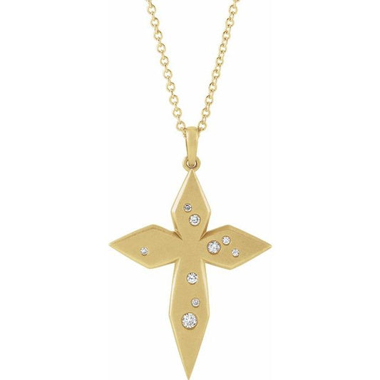 14K Yellow Gold .08 CTW Natural Diamond Cross 16-18" Necklace