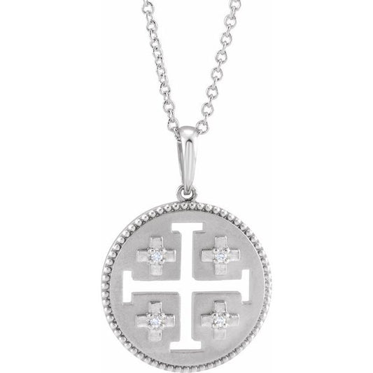 Sterling Silver .025 CTW Natural Diamond Jerusalem Cross 16-18" Necklace