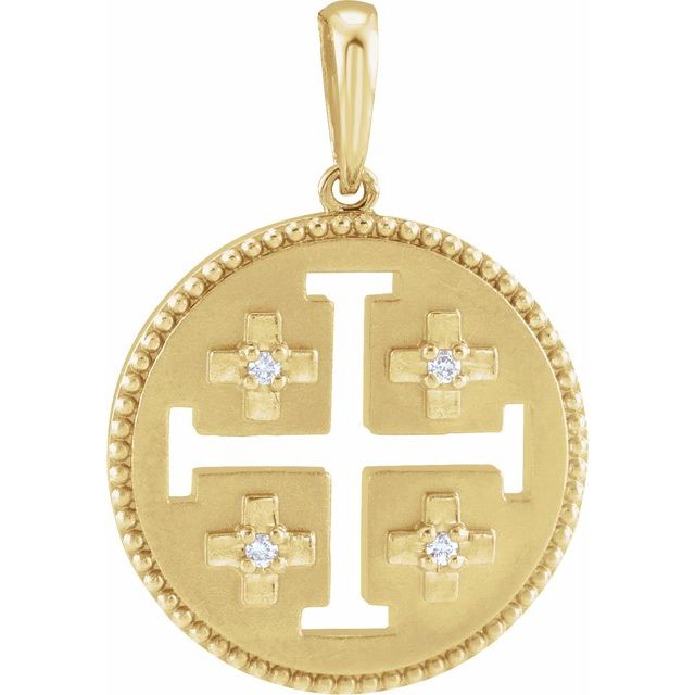 14K Yellow Gold .025 CTW Natural Diamond Jerusalem Cross Pendant