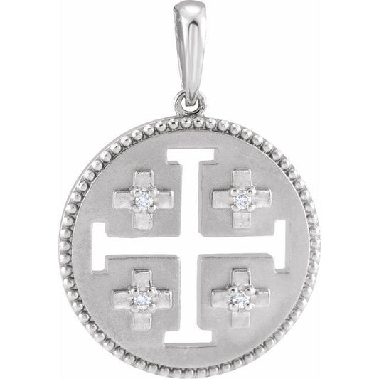 Sterling Silver .025 CTW Natural Diamond Jerusalem Cross Pendant