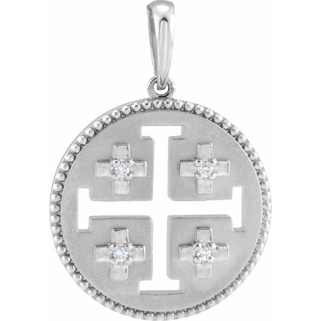 14K White Gold .025 CTW Natural Diamond Jerusalem Cross Pendant