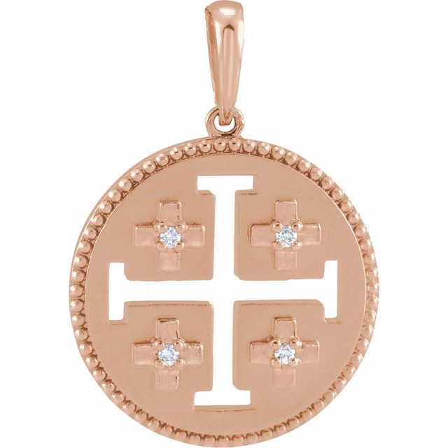 14K Rose Gold .025 CTW Natural Diamond Jerusalem Cross Pendant