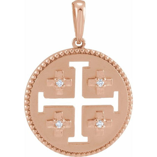 14K Rose Gold .025 CTW Natural Diamond Jerusalem Cross Pendant