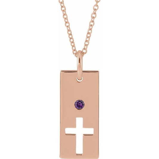 14K Rose Gold Natural Alexandrite Cross Bar 16-18" Necklace