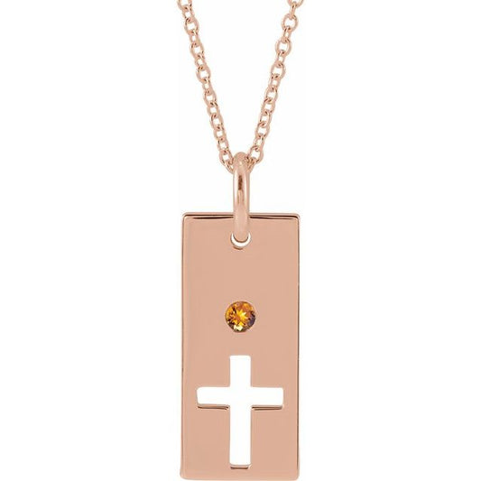 14K Rose Gold Natural Citrine Cross Bar 16-18" Necklace