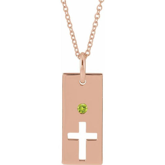 14K Rose Gold Natural Peridot Cross Bar 16-18" Necklace