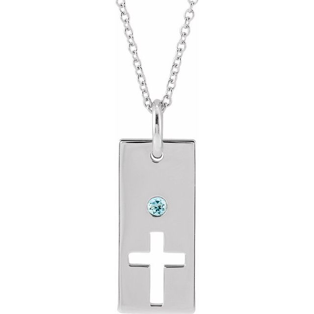 14K White Gold Natural Aquamarine Cross Bar 16-18" Necklace