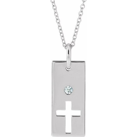 Sterling Silver .03 CT Natural Diamond Cross Bar 16-18" Necklace
