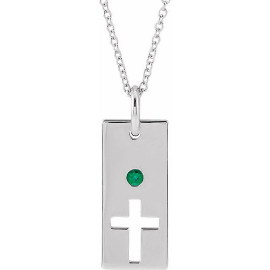 Sterling Silver Natural Emerald Cross Bar 16-18" Necklace