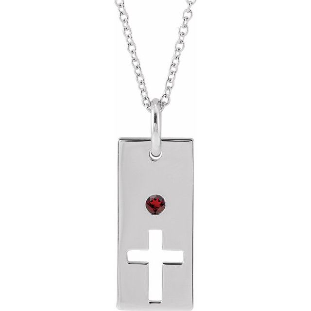 Sterling Silver Natural Mozambique Garnet Cross Bar 16-18" Necklace