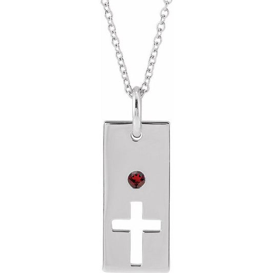 Sterling Silver Natural Mozambique Garnet Cross Bar 16-18" Necklace