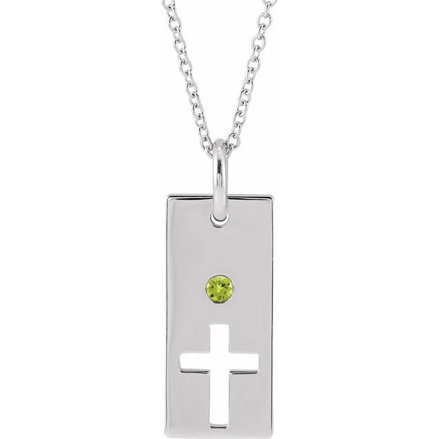 Sterling Silver Natural Peridot Cross Bar 16-18" Necklace