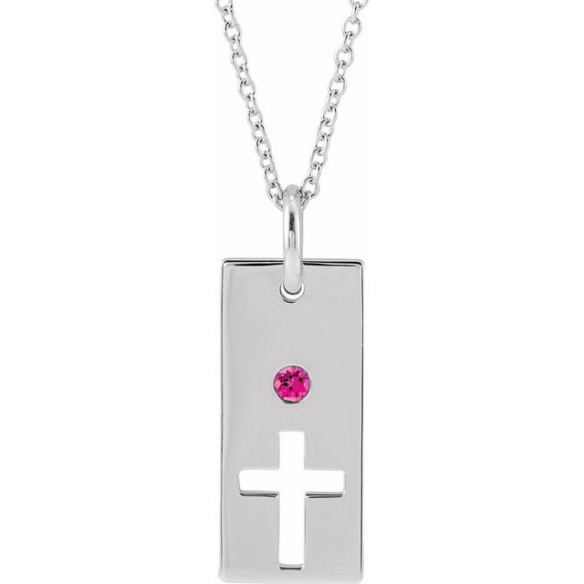 Sterling Silver Natural Pink Tourmaline Cross Bar 16-18" Necklace