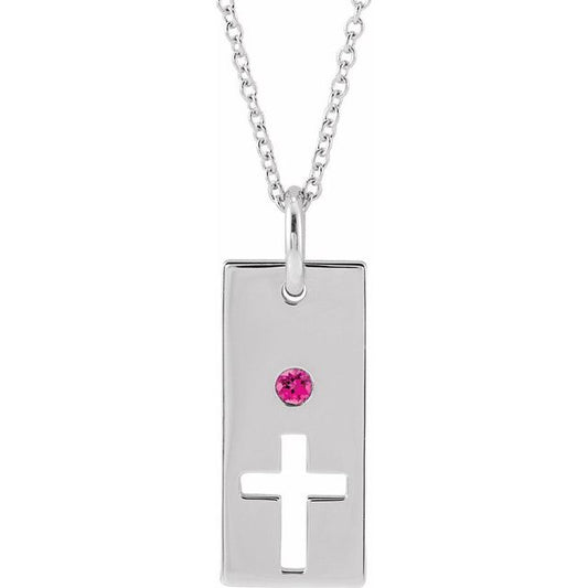 Sterling Silver Natural Pink Tourmaline Cross Bar 16-18" Necklace