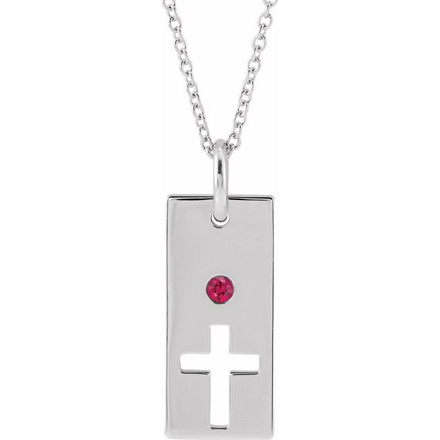 Sterling Silver Natural Ruby Cross Bar 16-18" Necklace