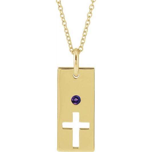 14K Yellow Gold Natural Amethyst Cross Bar 16-18" Necklace