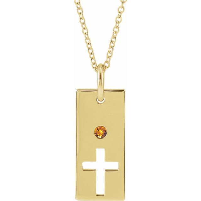 14K Yellow Gold Natural Citrine Cross Bar 16-18" Necklace