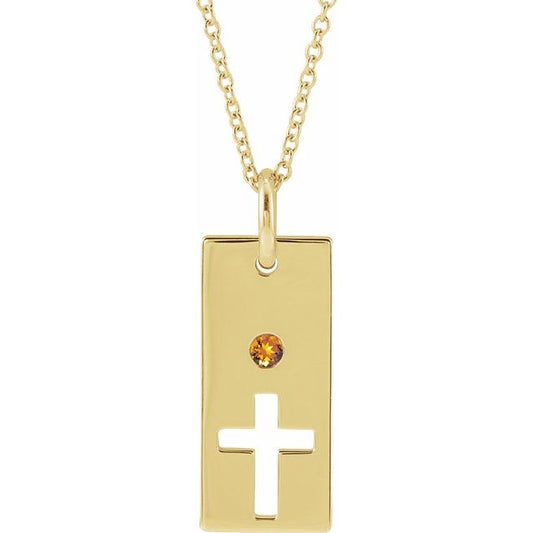 14K Yellow Gold Natural Citrine Cross Bar 16-18" Necklace