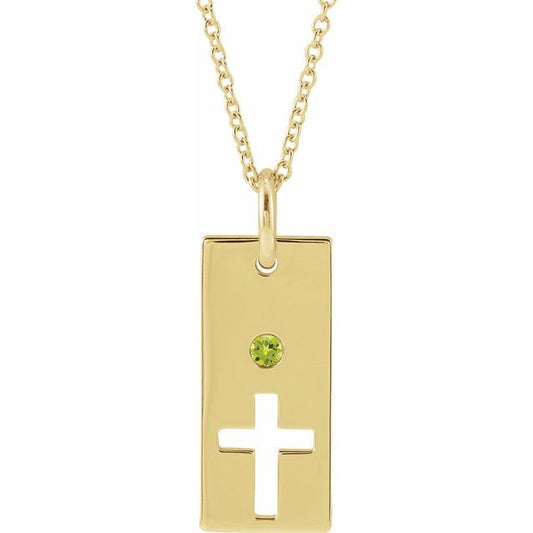 14K Yellow Gold Natural Peridot Cross Bar 16-18" Necklace