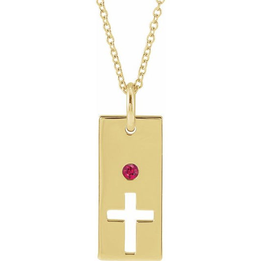 14K Yellow Gold Natural Ruby Cross Bar 16-18" Necklace