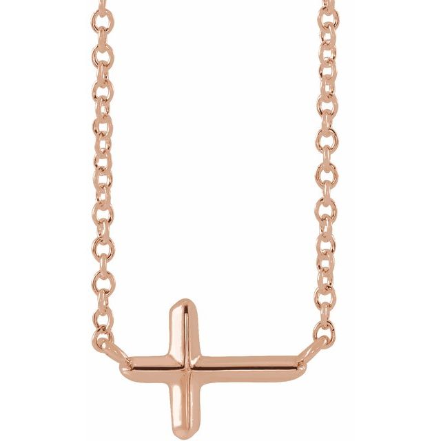 14K Rose Gold Sideways Cross 18" Necklace