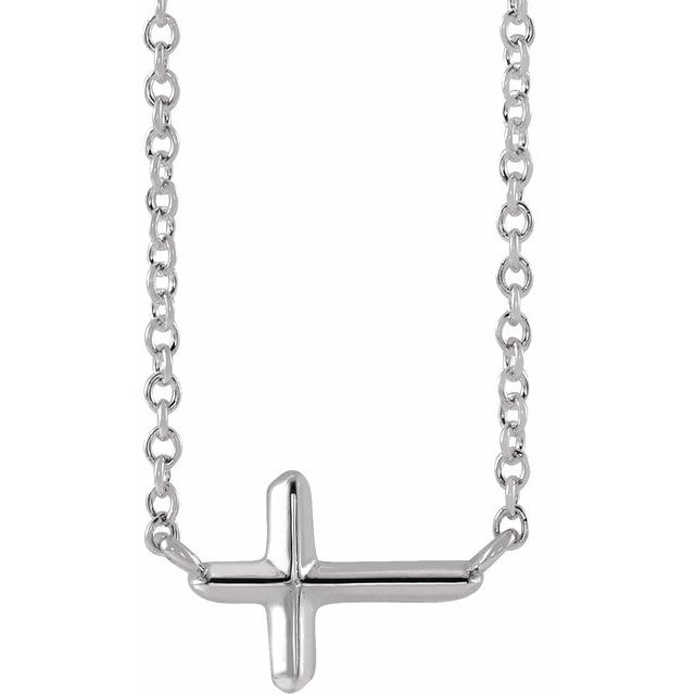 Platinum Sideways Cross 18" Necklace