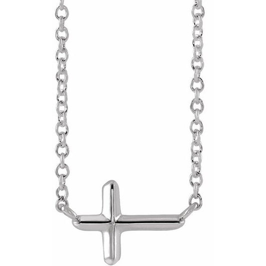 14K White Gold Sideways Cross 16" Necklace
