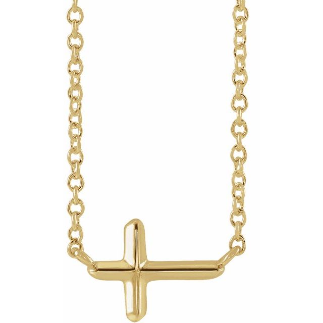 14K Yellow Gold Sideways Cross 16" Necklace