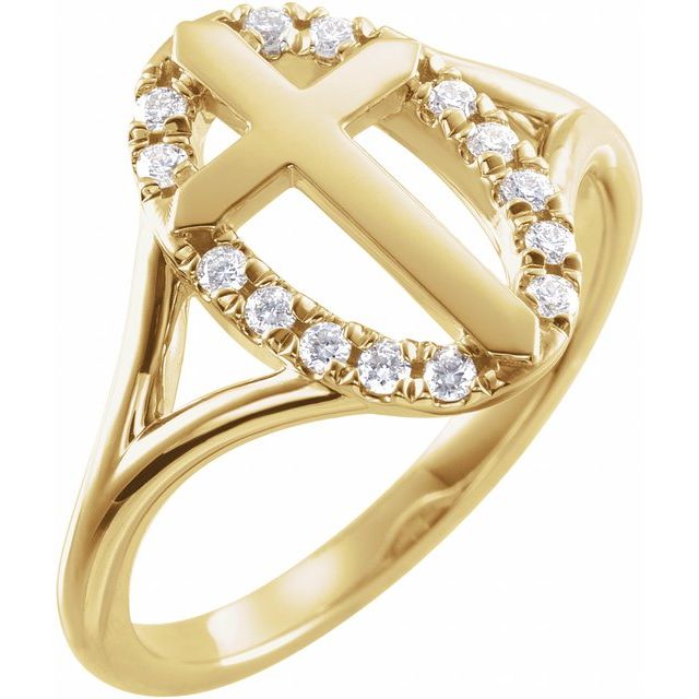 14K Yellow Gold 1/5 CTW Natural Diamond French-Set Halo-Style Cross Ring