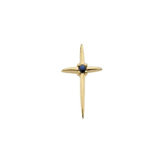 14K Yellow Gold Natural Blue Sapphire Cross Pendant