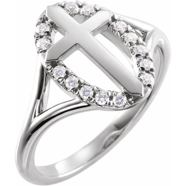 Sterling Silver 1/5 CTW Natural Diamond French-Set Halo-Style Cross Ring