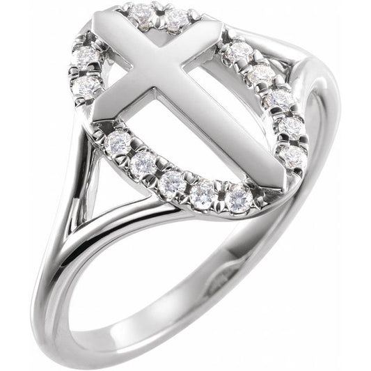 Sterling Silver 1/5 CTW Natural Diamond French-Set Halo-Style Cross Ring
