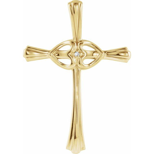 14K Yellow Gold .005 CT Natural Diamond Cross Pendant