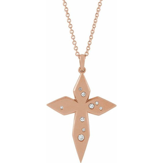 14K Rose Gold .08 CTW Natural Diamond Cross 16-18" Necklace