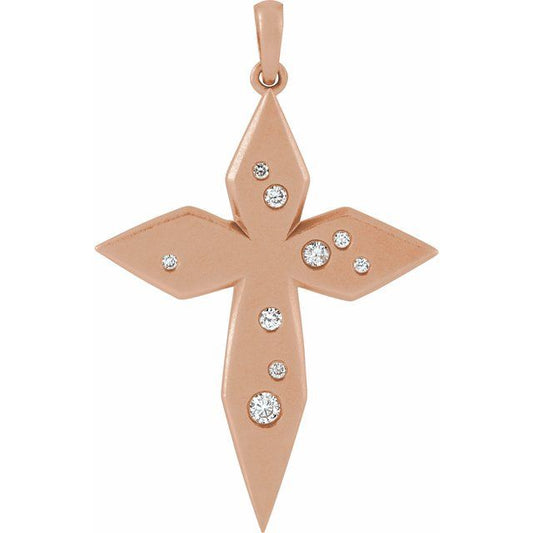 14K Rose Gold .08 CTW Natural Diamond Cross Pendant