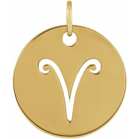 14K Yellow Gold 16.5 mm Aries Zodiac Disc Charm/Pendant