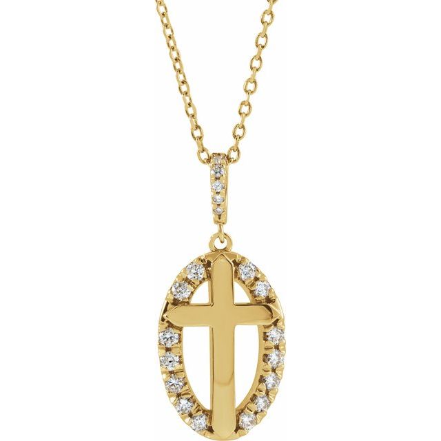 14K Yellow Gold 1/5 CTW Natural Diamond Halo-Style Cross 16-18" Necklace