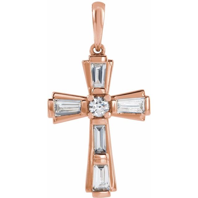 14K Rose Gold 3/8 CTW Natural Diamond Baguette Cross Pendant